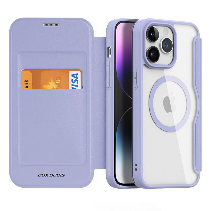 Custodia magnetica MagSafe Flip per iPhone 15 Pro Max Dux Ducis Skin X Pro - viola