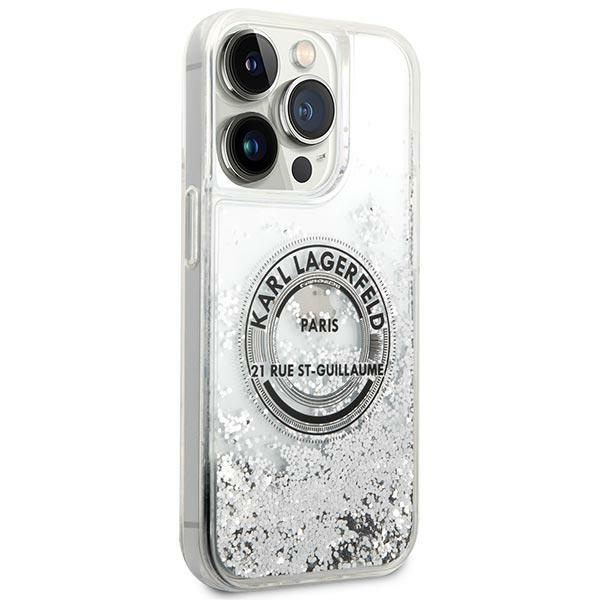Hülle Karl Lagerfeld iPhone 14 Pro 6.1" silber/silber hartcase Liquid Glitter RSG