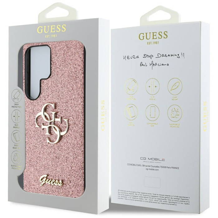 Etui Guess Fixed Glitter Big 4G Metal     Logo do Samsung Galaxy S25 Ultra różowy