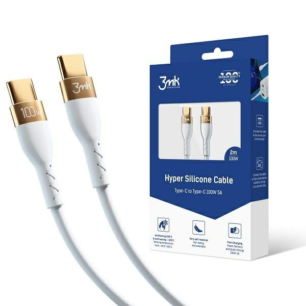3mk HyperSilicone Kabel USB-C/USB-C kabel 2m 100W Weiß/Weiß