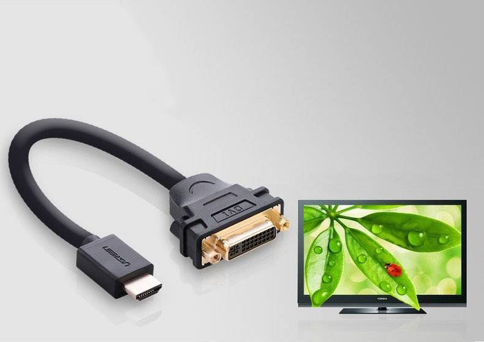 Cavo adattatore Ugreen cavo DVI 24 + 5 pin (femmina) - HDMI (maschio) 22 cm nero (20136)