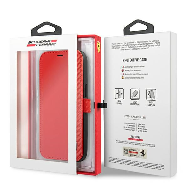 Pouzdro FERRARI Apple iPhone 13 13 Pro Book On Track Carbon Case Red Pouzdro