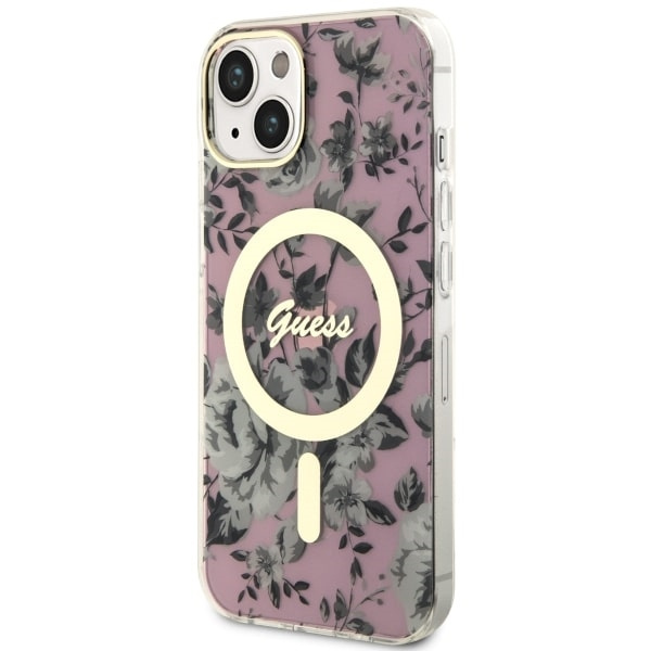 Case Guess GUHMP14SHCFWSP iPhone 14 6.1" pink/pink hardcase Flower MagSafe Case