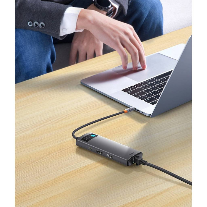 Baseus Metal Gleam Series HUB 7 in 1 USB Type C Docking Station - 2 x HDMI / 3 x USB 3.2 Gen. 1/1 x Power Delivery / 1 x RJ-45 Ethernet Gray (WKWG040113)