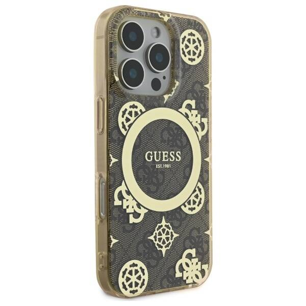 Etui Guess iPhone 16 Pro 6.3" brązowy/brown hardcase IML Peony On 4G Background MagSafe
