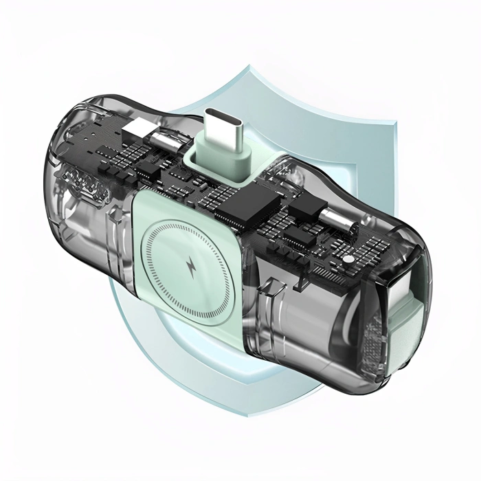 Mini powerbank Wozinsky WF16-YCS 5000mAh 15W USB-C z wbudowanym kablem USB-C i ładowarką do Apple Watch - zielony