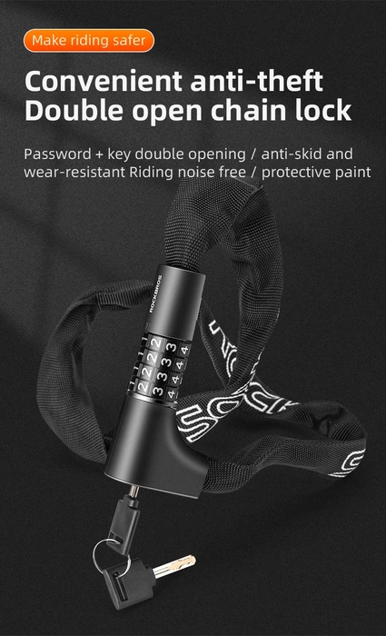 Rockbros 3230002001 bicycle lock with combination and key - black