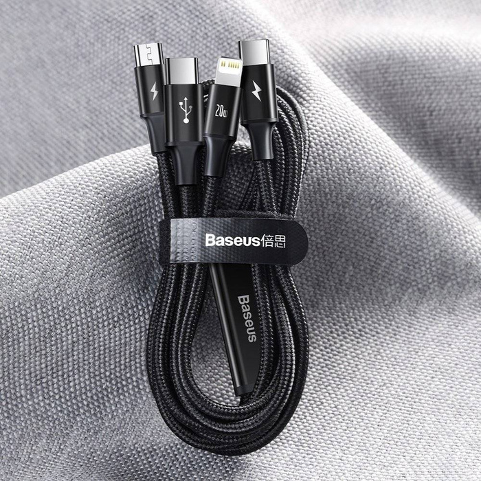 Baseus Rapid 3v1 USB Type C - USB Type C / Lightning / micro USB kabel 20 W 1,5 m zelený (CAMLT-SC06)