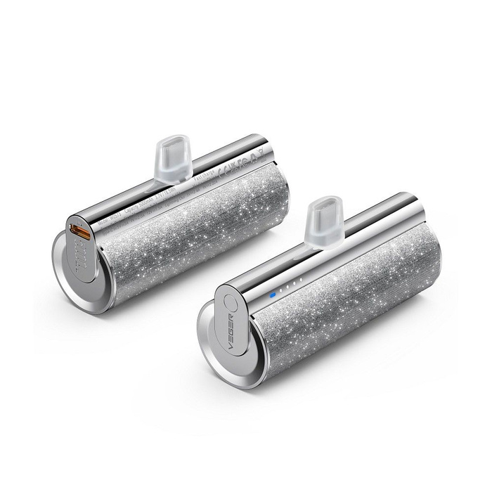 Powerbank Veger PlugOn (W0573P) PD QC3.0 2,4A 12W 5000 mAh z wbudowanym złączem Lightning srebrny