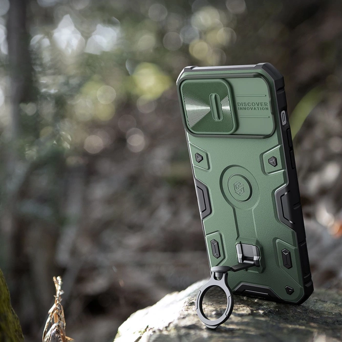 Etui Nillkin CamShield Armor Pro Case etui iPhone 14 Pro Max pancerny pokrowiec z osłoną na aparat ring podstawka niebieskie