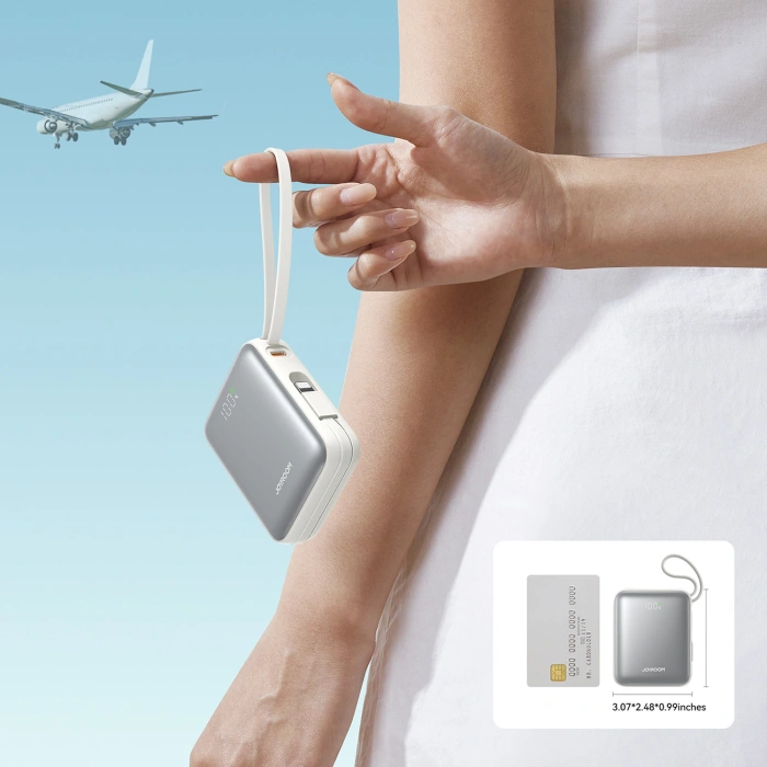 Powerbank Joyroom JR-PBF27 10000mAh 22.5W z wbudowanymi kablami USB-C i Lightning - biały