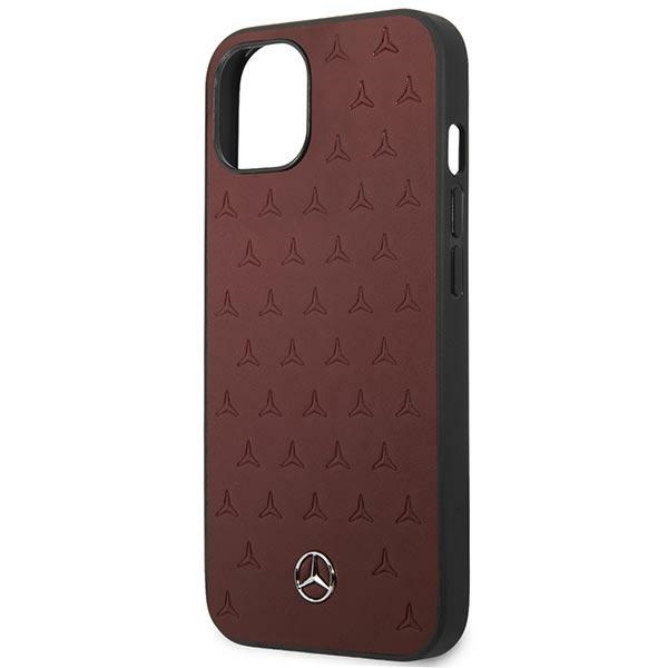 Hülle MERCEDES Apple iPhone 13 Leder Sterne Muster Rot Hardcase