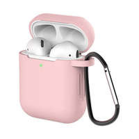 Custodia per AirPods 2 / AirPods 1 custodia morbida in silicone per cuffie + ciondolo moschettone portachiavi rosa (custodia D)