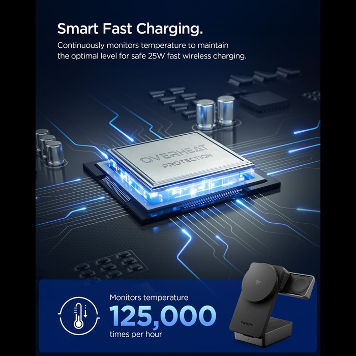 Spigen EF323MQ ESSENTIAL 3IN1 MagNETIC MagSafe CHARGEUR SANS FIL 25W Qi2.2 NOIR