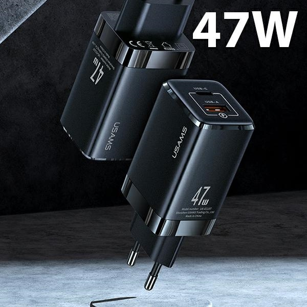 Správa USAMS. síť. T41 USB-C + USB GaN 47W PD + QC (pouze hlava) Rychlé nabíjení černá / černá CC137TC01 (US-CC137)