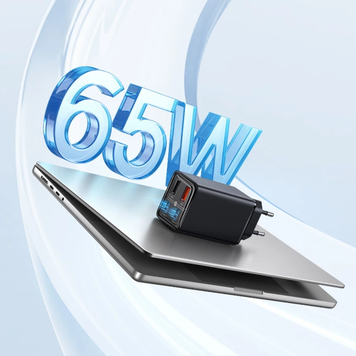 Baseus GaN6 Pro Ladegerät 65W 2 x USB-C 2 x USB-A mit schwarzem USB-C-Kabel 100W 1m - Schwarz