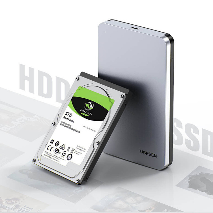 Ugreen Taschengehäuse für 2,5 &#39;&#39; SATA 3.0 6Gbps Festplatte grau + Kabel USB - USB Typ C 0,5m (CM300)