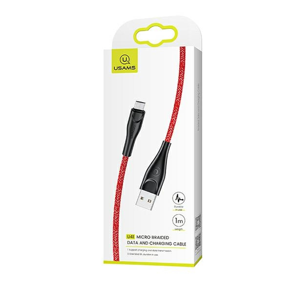 USAMS Kabel opletení U41 MicroUSB/USB Fast Charge 1m červená/červená SJ393USB02 (US-SJ393)