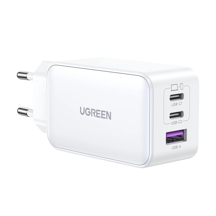 Caricatore uGREEN 15339 Adattatore di rete Nexode, 2xUSB-C, USB-A 3.0, PD3.0, QC4.0, GaN, 65W (bianco)