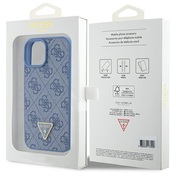 Funda Guess GUHCP15SP4TDPB iPhone 15 6.1" azul/azul durocase Piel 4G Triángulo Strass Case