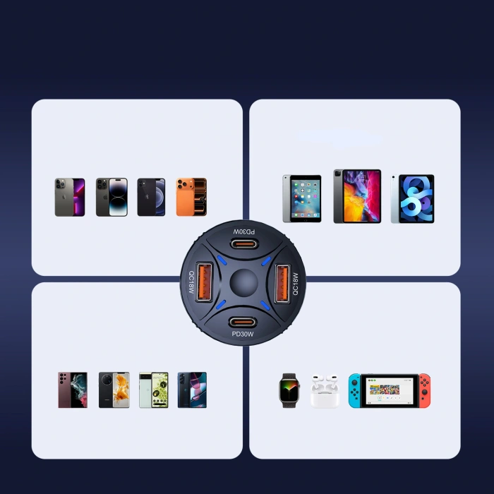 Ładowarka samochodowa Wozinsky WLS-04 60W 2xUSB-C 2xUSB-A - czarna