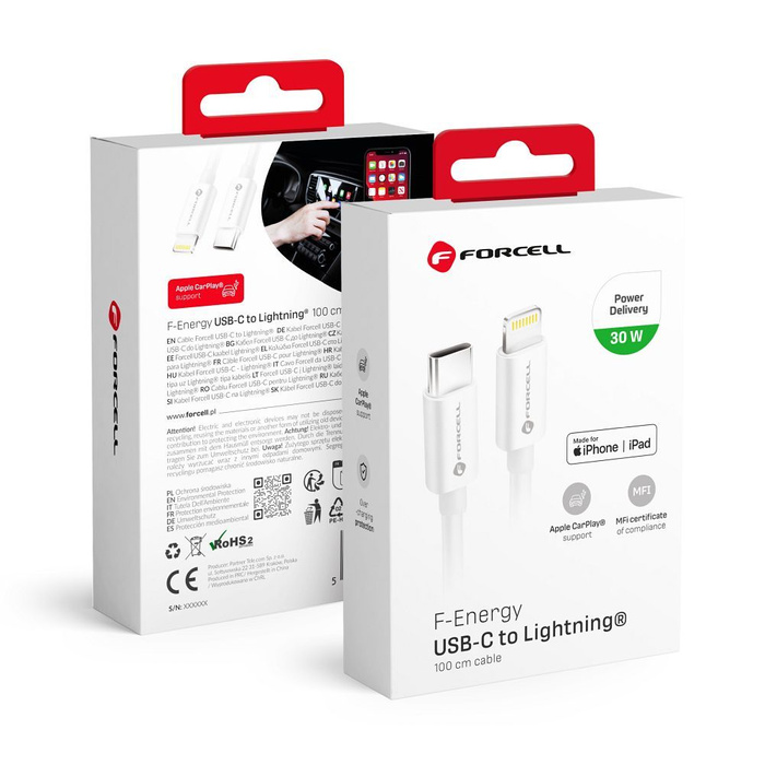 FORCELL kabel Typ C auf Lightning 8-polig MFI 3A/9V 30W (Max) C901 1m weiß