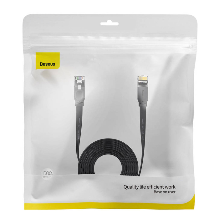 Baseus Speed Six kabel síťový plochý RJ45 1000Mbps 15m černý (WKJS000301)