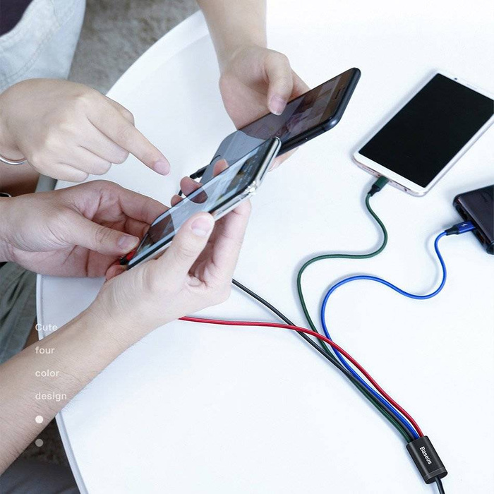 Câble Baseus Câble USB 4en1, 2x Lightning / USB Type C / micro USB, nylon tressé 3.5A 1.2m noir (CA1T4-A01)