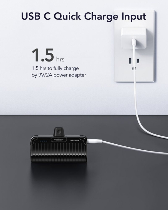 Powerbank Veger PlugOn (W0558P) PD QC3.0 2,4A 20W 5000 mAh z wbudowanym złączem Lightning czarny