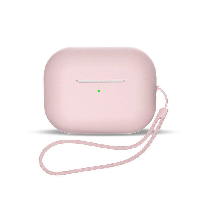 Custodia in silicone per AirPods 3 + cordino per cinturino da polso - rosa