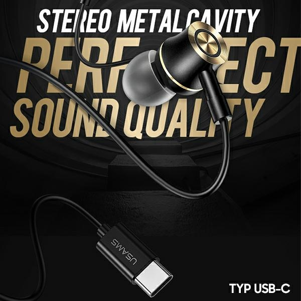 Slúchadlá USAMS USB-C Stereo EP-43 Metal HSEP4301 Black