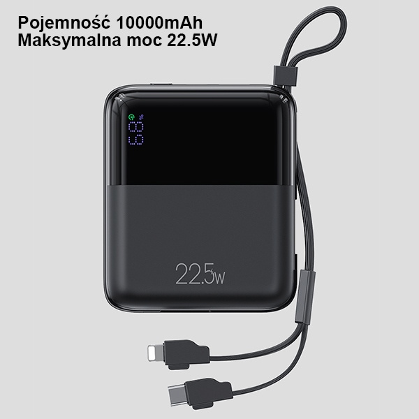 USAMS Powerbank PB69 10000mAh 22.5W QC3.0+PD Fast Charge Digital Display black/black 10KCD18601 (US-CD186)