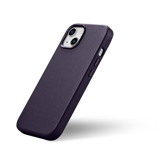 iCarer Case Leather Genuine Leather Case Cover pro iPhone 14 Dark Purple (WMI14220705-DP) (kompatibilní s MagSafe)