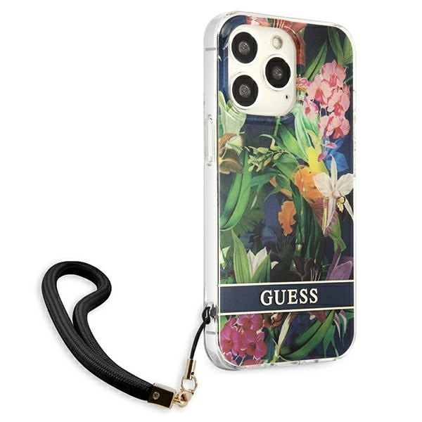 Hülle GUESS Apple iPhone 13 Pro Max Flower Strap Blau Hartcase