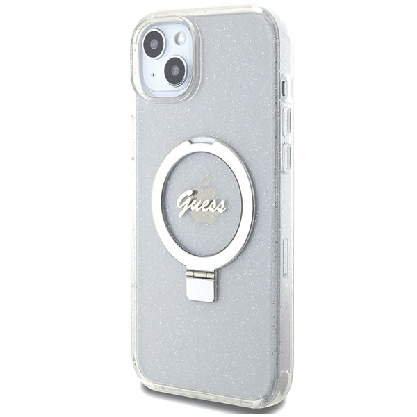Case Guess GUHMP15MHRSGSD iPhone 15 Plus 6.7" clear/transparent hardcase Ring Stand Script Glitter MagSafe Case