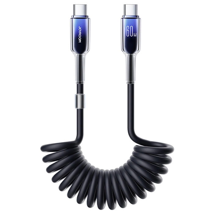 Joyroom S-A43 Crystal-Clear Series 60W USB-C – USB-C-Spiralkabel 1,5 m – Schwarz