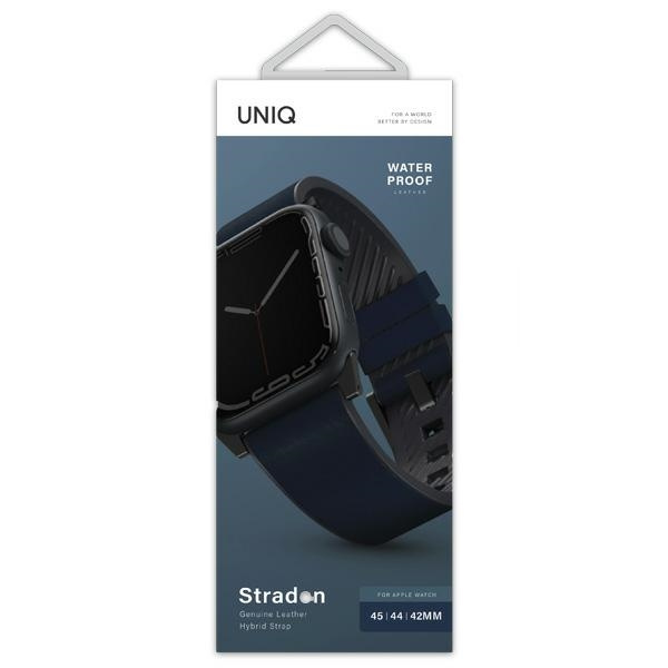 UNIQ bracelet Straden Apple Watch Série 4/5/6/7/SE 42/44/45mm. Bracelet hybride en cuir bleu/bleu