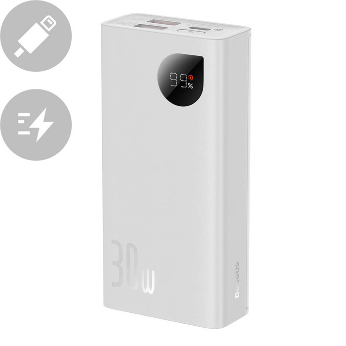 Baseus Adaman2 power bank with screensm digital 10000mAh 30W 2 x USB / 1x USB Type C Power Delivery Quick Charge SCP white (PPAD040002)