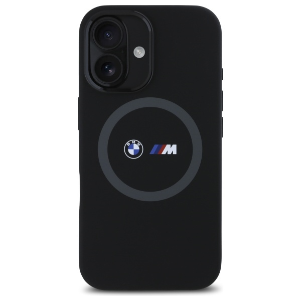 Cover BMW iPhone 16 nero/nero durocase M Anello stampato in silicone MagSafe