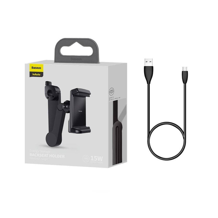 Supporto per telefono veicolare Baseus sul poggiatesta con caricatore wireless Qi integrato 15W nero (WXHZ-01)