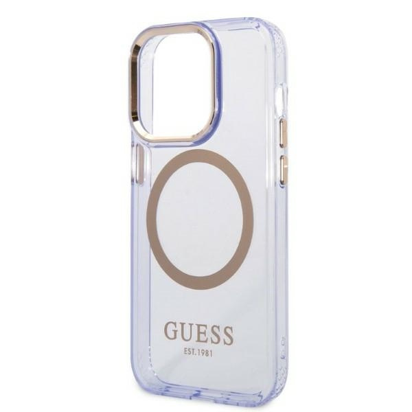 Cover GUESS Apple iPhone 14 Pro Gold Outline Translucent MagSafe Gold Purple Clear Hardcase