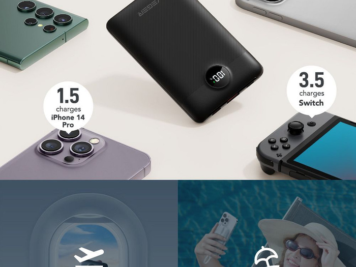 Powerbank Veger C11 (W1170) PD QC3.0 2A 22,5W 10 000 mAh z wbudowanymi kablami USB C / Lightning czarny