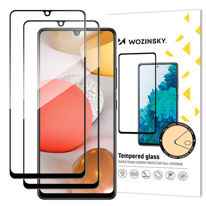 Wozinsky Set 2x Vetro Temperato Super Resistente Colla a Schermo Intero Con Cornice Case Friendly Samsung Galaxy A42 5G Nero