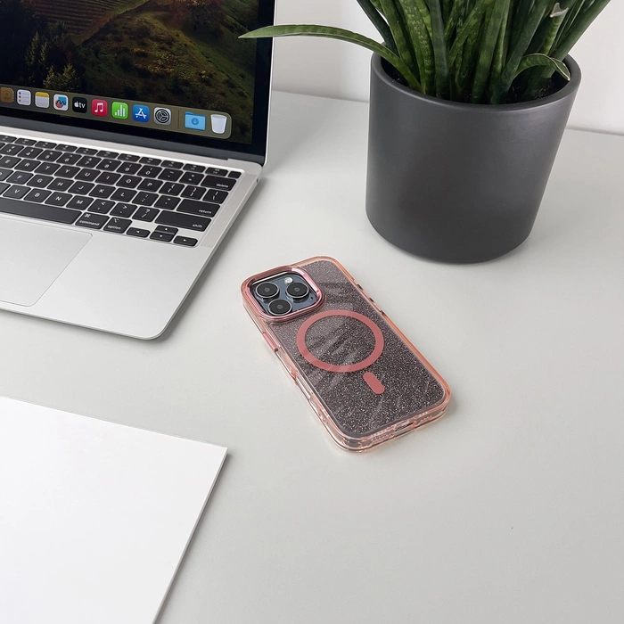 Glitter Case MagSafe für iPhone 16 Plus – Rosa mit Glitzer