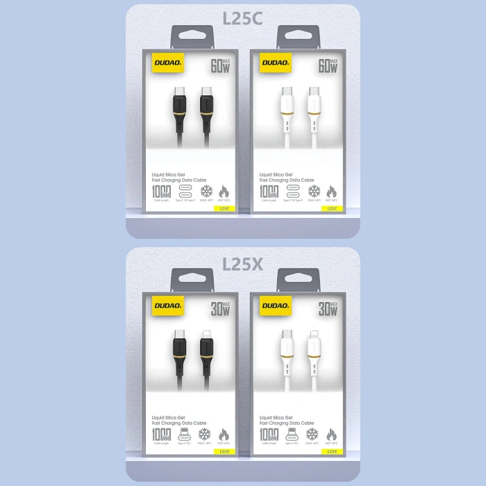 Kabel Dudao L25C USB-C - USB-C silikonowy 60W 1m - biały