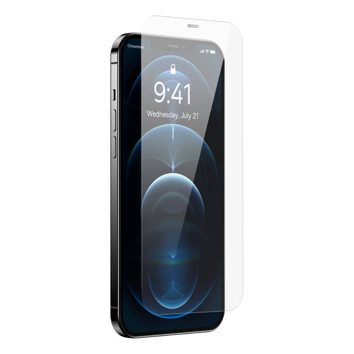 Baseus 2x tvrzené sklo pro iPhone 12 Pro / iPhone 12 s krytem reproduktoru + polohovadlem (SGBL060702) (case friendly)