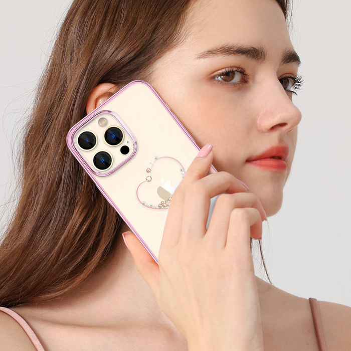 Custodia Kingxbar Wish Series per iPhone 14 Pro Max decorata con cristalli rosa