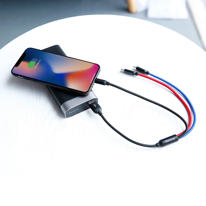 Kábel USB BASEUS 3v1 USB-C Lightning Micro 3,5A 0,3 m čierny
