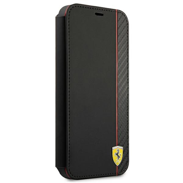 Coque FERRARI Apple iPhone 13 Mini Book On Track Carbon Stripe Black Case