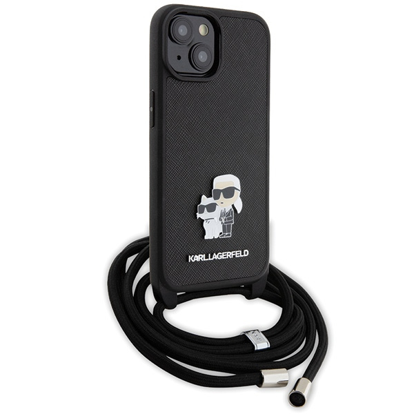 Etui Karl Lagerfeld KLHCP15SSAKCPSK iPhone 15 6.1" hardcase czarny/black Crossbody Saffiano Metal Pin Karl & Choupette Case